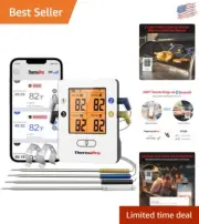 Rechargeable Wireless Meat Thermometer – 4 Probes with 650FT Bluetooth Range