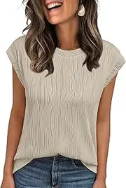 [LILLUSORY] Women's Short Sleeve Dressy Tops Crewneck Textured Tops Cute Summer Tops 2024 Basic T-Shirts Work Blouses