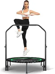 DARCHEN 400LBS Rebounder Trampoline for Adults, Indoor Mini Trampoline Silent Fitness Trampoline Small Bungee Rebounder Jumping Cardio Trainer Workout Exercise Workout with Handrail Bar [40 Inch]