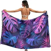 [XYMZR] Neon Palm Tree Women's Sarong Swimsuit Coverups Chiffon Bikini Wraps Skirt with Tassels L
