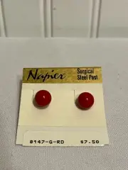 Vintage Napier red ball screw back earrings 8147-G-RD