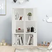 [Giantex] Bookcase, Freestanding 3-Tier Bookshelf, Asymmetric Display Shelf w/ 6 Compartments, Anti-toppling Device, Cube Storage Organizer for Living Room, Bedroom, Kid's Room (White)