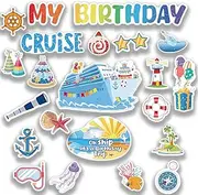 Yolleach 22 Pcs Large Birthday Cruise Door Magnetic Decorations, Reusable Navigation Cruise Door Magnets Funny Door Magnets for Carnival Cruise Ship Cabin Fridge Car Computer
