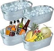 4 Pcs Ice Buckets with Carry Handle, Large Metal Galvanized Tub, Portable Tub Cooler, Parties Drink Buckets, Beverage Tubs for Wine, Mimosa Bar Supplies (39 * 23 * 16 CM, 15L)