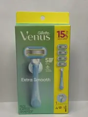 Gillette Venus Extra Smooth Handle + 4 Razor Blade Refills And Shower Holder
