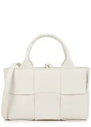 Bottega Veneta Small Leather Top Handle Bag, Leather Bag, White One Size