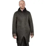 60" XXL Blackened Butted Chainmail Hauberk 10mm Rings Mail Armor Shirt LARP