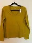 Old Navy Chartreuse Green yellow ochre Cotton VNeck Long Slv Tshirt top S tall