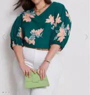 Autograph Plus Size 24 Green Floral Linen Viscose Top, BNWT RRP $94.99