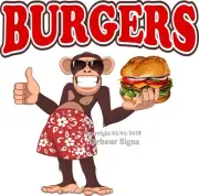 Burgers DECAL (Choose Your Size) Monkey Concession Food Truck Vinyl Sticker