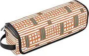 [sanluoli] Hair Tool Travel Bag with Removable Heat Resistant Mat Large Capacity Hair Straighteners Organizer Geometric Rhythm Orange Green Portable Travel Essentials