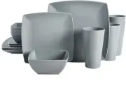 Gibson Soho Matte Plastic Melamine Dinnerware Set 16 PC Gray
