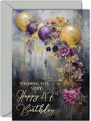 Beautiful Gold 47th Birthday Cards for Women Men - Golden Party Balloons - Elegant Traditional Pretty Birthday Card for 47 Year Old Woman Man Her Him, A5 Gorgeous Greeting Cards Gift