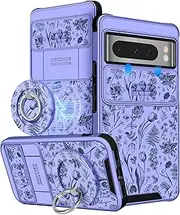 [Buleens] for Google Pixel 8 Pro Case 6.7 Inch - with Ring Stand & Camera Cover Aesthetic Cute Designed for Women Girls Teens Kawaii Flowers Floral for Pixel 8 Pro Phone Case Compatible with Magsafe