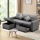 Oikiture Sofa Lounge Set 3 Seater Chaise Modular Couch Drawers Ottoman Fabric