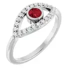Natural Ruby & Natural White Sapphire Evil Eye Ring In Sterling Silver