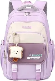[Amythe] School Backpack Teenager - 36L School Bag for Girls 3rd - 5th Grade, Large Backpack for Middle and High School, Casual Children's Backpack with Cute Pendant and Trolley Strap, purple