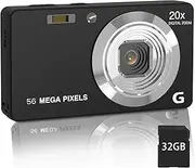 Focusify Digital Camera, 4K Ultra HD Cameras for Photography, Digital Point and Shoot Camera with 56Mp Autofocus 20X Zoom Anti Shake, Video Camera with 32GB SD Card for Kids, Teens, Beginners(Black)