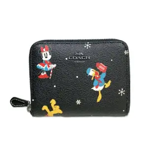 【COACH】DISNEY 聯名 迪士尼雪花印花拉鍊皮夾短夾 迷你款 黑色 交換禮物(CN028 QB/M2)