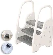 Toddler Step Stool for Bathroom Sink,Adjustable 3 Step Stool for Kids,Kitchen Standing Tower,Children Learning Helper Stool with Safety Handles and Non-Slip Pads,Grey