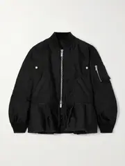 [Sacai] Sacai - Grosgrain-trimmed Quilted Satin Peplum Jacket - Black - 3 3 Black