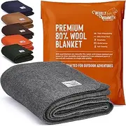 Woolly Mammoth Woolen Co. | Extra Large Merino Wool Camp Blanket | Perfect Outdoor Gear | Bedroll for Bushcraft, Camping, Trekking, Hiking, Survival, or Throw Blanket at The Cabin (Gray), 66" x 90"