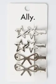Silver 4 Pack Hair Clips - Size ONE, Women's Hair Accessory