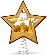 Christmas Tree Topper Star Lighted, 3D Wooden Star Tree Toppers Christmas Decora