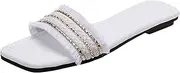 [Generic] Women Flat Sliders Summer Beach Fashion Cute Bowtie Bride Square Open Toe Hoilday Sandals Mules Slippers Flip Flops (B White 6.5 UK)