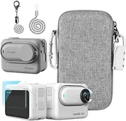[LEWOTE] Accessories Kit Compatible with Insta360 GO 3 [Silicone Camera Case Cover and Lens Cap][2Pcs 3D Screen Protector Film][Outdoor Carrying Case Bag with Auto Locking Carabiner and Anti-loss Lock] (Gray)