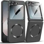 [MAKAVO] for Samsung Galaxy Z Flip 6 Case, Compatible with MagSafe, with Built-in Screen Protector, Flip6 Slim Hard Magnetic Phone Case, Black