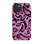 For iPhone 15 Plus Tough Case Compatible with MagSafe Magenta Leopard Pattern