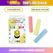 12 x Jumbo Coloured Chalk Sticks Sidewalk Children School Teaching Art Drawing