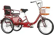 DEFGHIJ Adult Tricycles 20 Inch 3 Wheel Bikes with Shopping Basket and Back Seat Three Wheeled Bicycles Cruise Trike Suspension for Seniors Women Men (Red)