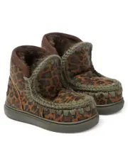 [Mou Kids] Mou Kids Shearling-lined leopard-print suede sneakers UK 1 brown
