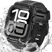 Goton 3 in 1 Waterproof Case and Band with Tempered Glass Screen Protector for Apple Watch Series 9 8 7 6 5 4 SE Ultra 44mm 40mm 45mm 41mm 49mm, Hard PC Front&Back Bumper Cover for iWatch Accessories