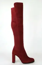 $765 Stuart Weitzman Women's Alljill Scarlet Red Suede Over-the-knee Boot