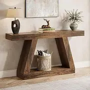 Tribesigns Farmhouse Console Table, 140cm Rustic Sofa Table with Storage, Industrial Wooden Entryway Table for Hallway, Living Room, Brown