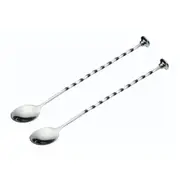 2x BarCraft Stainless Steel 28cm Cocktail Mixing Spoon w/ Muddler Barware Silver