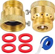 Breezliy 2-Pack Brass Vacuum Breaker Set 3/4" Anti-Siphon Hose Bib Valve for Garden Spigot RV Hose Connection Backflow Preventer Connector with Tape and Extra washers