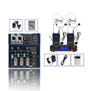 4 Channel Live Sound Mixer DJ USB Audio Mixing Console 2CH Wireless Microphone