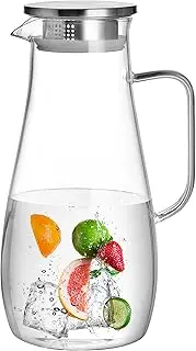 [CNGLASS] 68oz/2000ml Glass Pitcher Water Carafe Jug with Stainless Steel Lid,Borosilicate Glass Water Jar for Juice,Tea Beverage