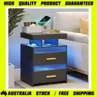 Black Bedside Table with Charging Station LED Light & Sensor Dystler Nightstand