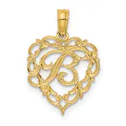 14K Yellow Gold 14Ky Heart Script Letter B Initial Charm