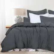 Queen Bed Quilt Cover Set with Extra Standard Pillowcase - Grey