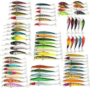 Pack of 68pcs Mixed Fishing Lure Set Kit Minnow Lures Crankbaits Artificial Hard Lure Bait Bass Carp Fishing Tackle