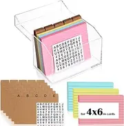 4x6 Inch Acrylic Index Card Box Index Card Holder Clear Flash Card Holder Recipe Card Holder Business Card Organizer 150 Index Cards 30 Kraft Dividers A to Z Stickers for Hold 400 Tab Letter Note