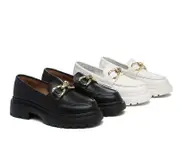 EVERAU® Women Leather Gold Buckle Platform Chunky Loafers Della - Ivory / AU Ladies 7 / AU Men 5 / EU 38