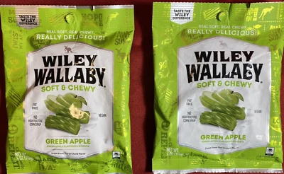 Wiley Wallaby Candy Green Apple Flavored Soft & Chewy 4 oz LOT 2 Licorice Style