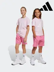 adidas Pink Essentials Large Logo Shorts and 100% Cotton T-Shirt Set (E37803) | $69